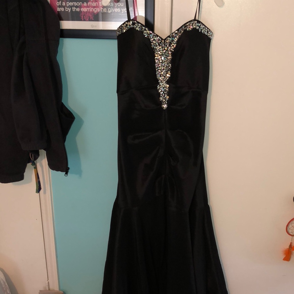 Black bejeweled top prom dress
